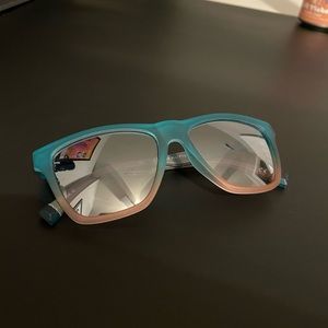 Blue and pink frame sunglasses